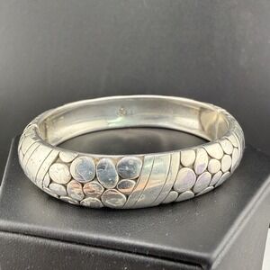 Vintage Brighton Bangle Bracelet Pebble Silver Tone Hinged Signed 6.5"